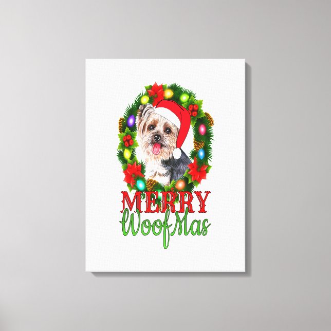 Lienzo YORKIE NAVIDADES MERRY WOOFMAS Perro Lover Yorkshi (Anverso)