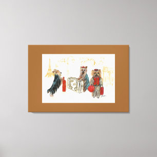 Lienzo Yorkies y Torre Eiffel en París viajando