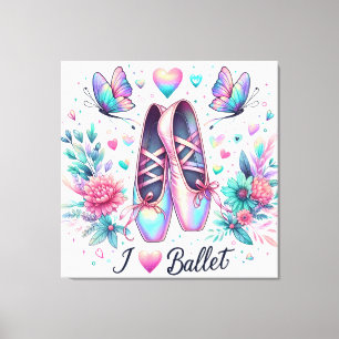 Lienzo Zapatillas de ballet, flores, corazones y mariposa