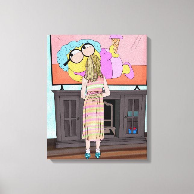 Lienzo Zapatos de espuma azul | Pequeña Niña Mirando La T (Anverso)