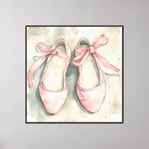 Lienzo Zapatos planos de ballet con lazo rosa pastel vint