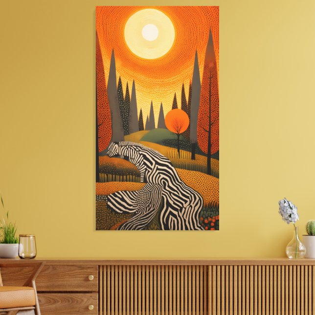 Lienzo Zebra River: Dot Art Sunset in the Wild (Insitu (Sala de estar))