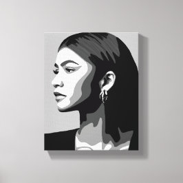 Lienzo Zendaya | Pintura de perfil de retrato blanco y ne
