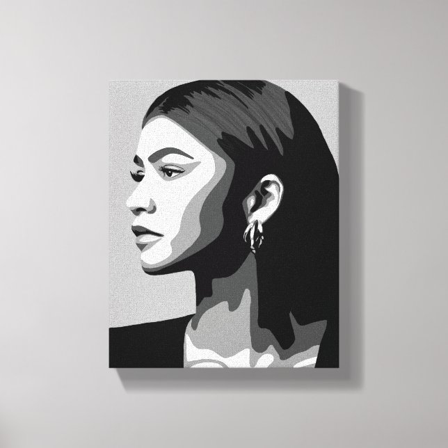 Lienzo Zendaya | Pintura de perfil de retrato blanco y ne (Anverso)