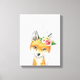Lienzo Zorro bebé floral acuarela, Animales del bosque