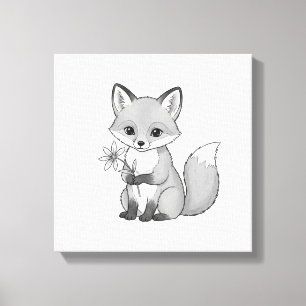 Lienzo Zorro de bosque suave sosteniendo una flor