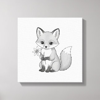 Lienzo Zorro de bosque suave sosteniendo una flor