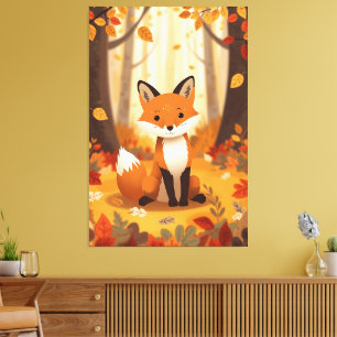Lienzo Zorro naranja lindo en el bosque de otoño vivero f