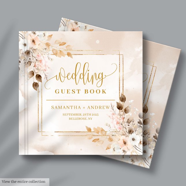 Ligero libro de Bodas de otoño con marco rosa y do (Light Pink & Gold Frame Autumn Wedding Guest Book)