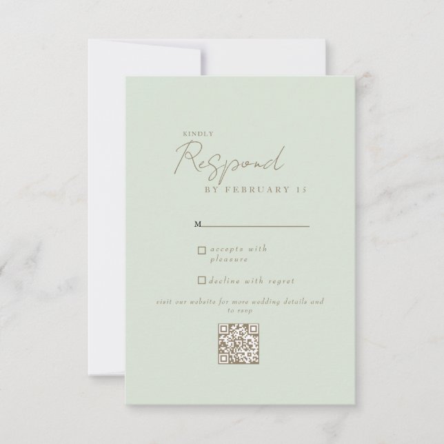Ligero Sage Boda moderno Código QR RSVP (Anverso)