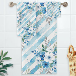 Light Blue Geometric Coastal Spa Bathroom Decor