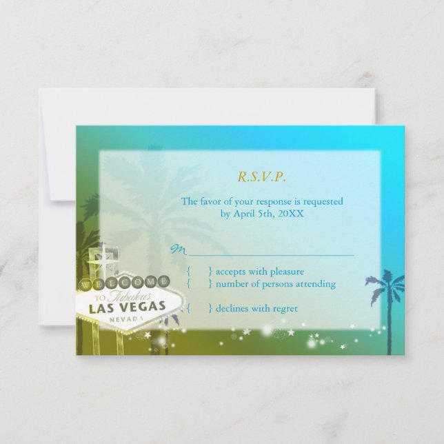 Light Blue Las Vegas Strip Wedding RSVP (Anverso)