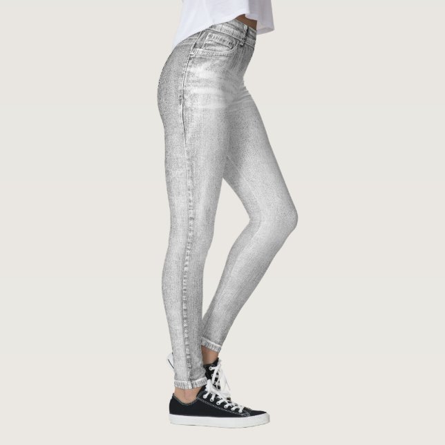 Light Gray Wash Jeans All-Over Printed Leggings (Derecha)