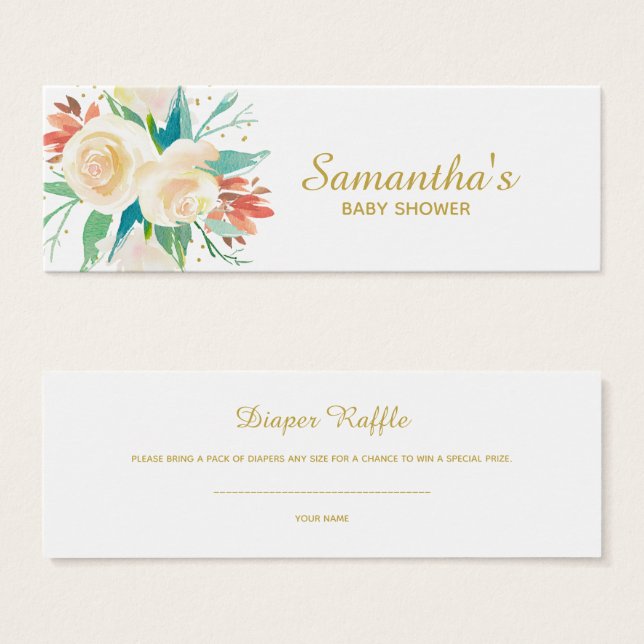 Light Peach Floral Baby Shower Diaper Raffle (Anverso y reverso)