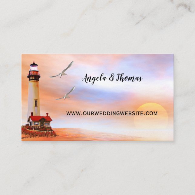 Lighthouse Beach Wedding Website tarjeta de visita (Anverso)