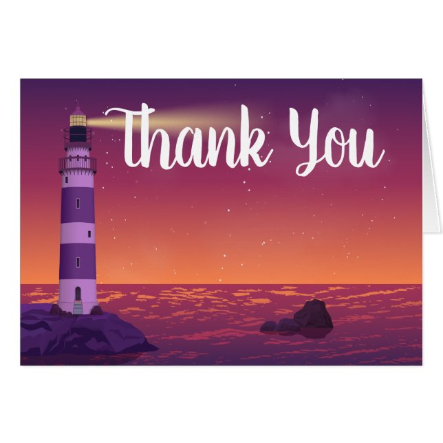Lighthouse Ocean Beach Nautical Wedding Thank You (Anverso (Horizontal))