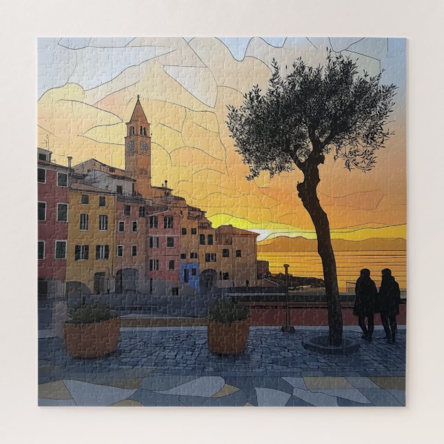 Ligurian Village Sunset Puzzle - Italy in a Jigsaw (Vertical)