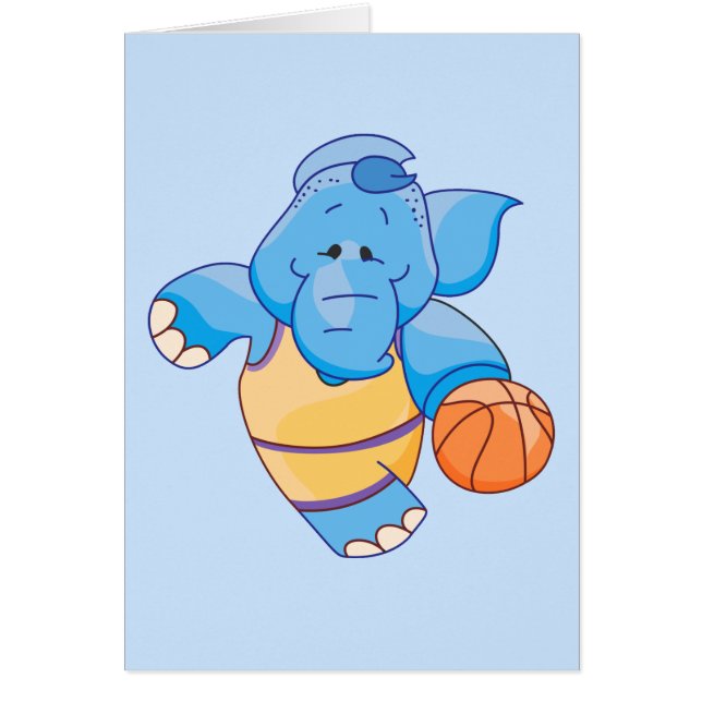 Lil Blue Elephant Basketball Blank Card (Frente)