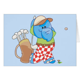Lil Blue Elephant Golfing Blank Card