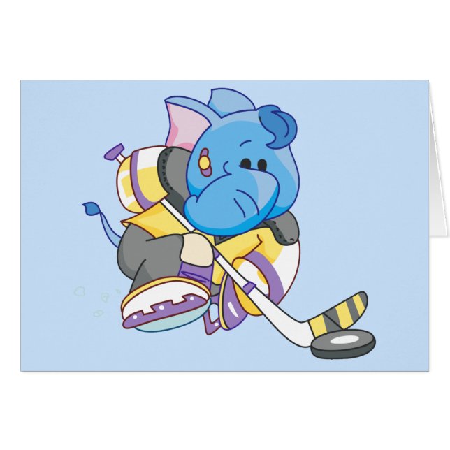 Lil Blue Elephant Hockey Blank Card (Anverso (Horizontal))