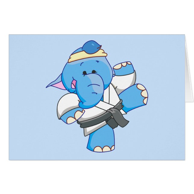Lil Blue Elephant Karate Blank Card (Anverso (Horizontal))