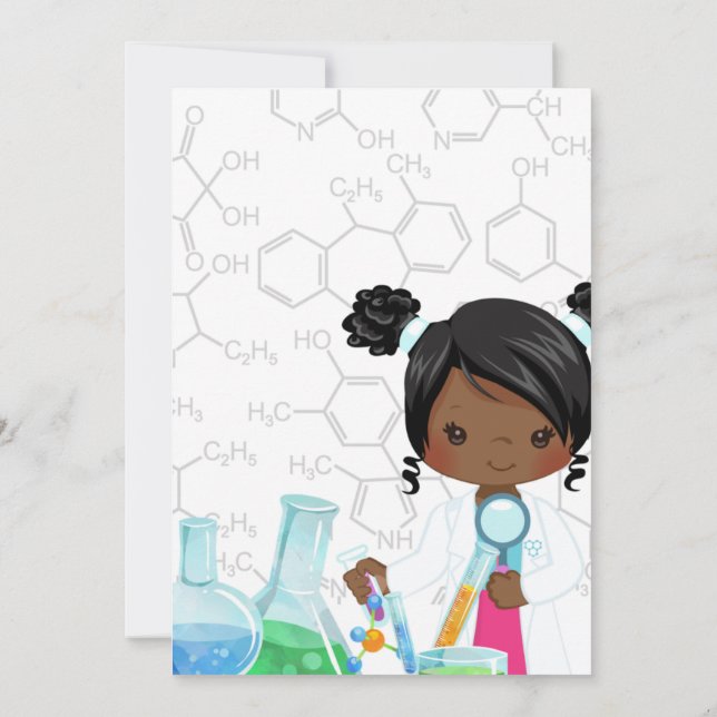 Lil Miss Scientist Birthday Invitation Card (Reverso)