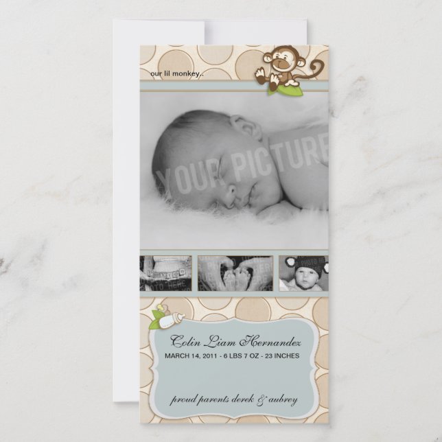 Lil Monkey Recién nacido Anuncios de nacimiento (Anverso)