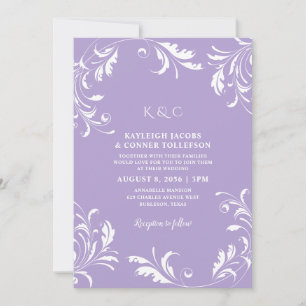 Lila Claro Invitación de Boda Vintage Elegante For