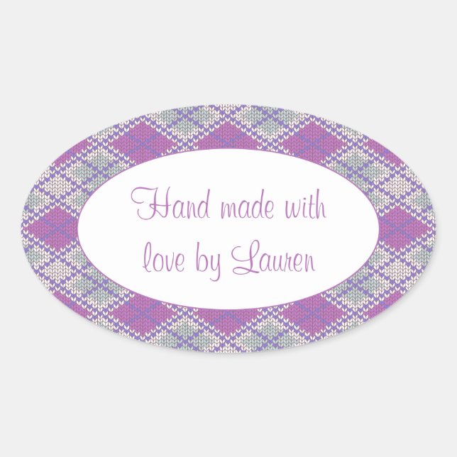 LILAC AGYLE KNIT Oval Pegatinas "Hand Made" (Anverso)