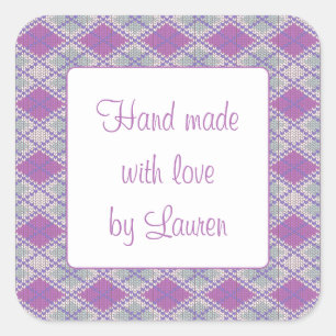 LILAC ARGYLE KNIT 3" Pegatinas cuadrados "hechos a