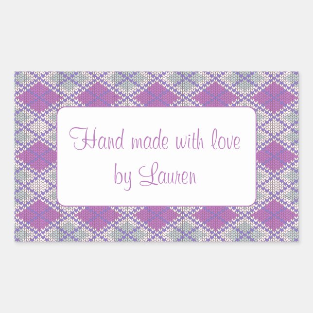 LILAC ARGYLE KNIT Rectangle "Hand Made" Pegatinas (Anverso)