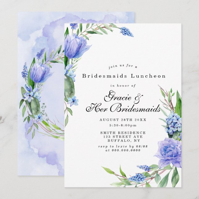 Lilac Blue Floral Bridesmaids Luncheon (Anverso / Reverso)