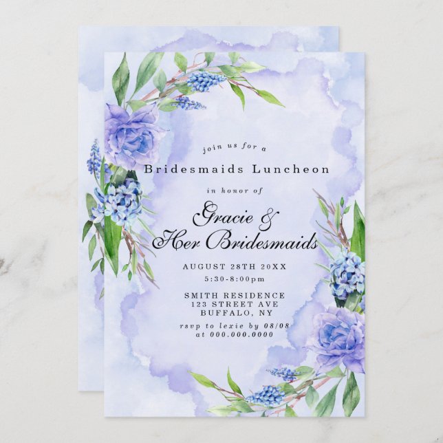 Lilac Blue Floral Bridesmaids Luncheon (Anverso / Reverso)