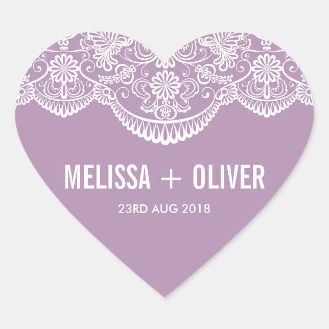 Lilac Brocade Lace | Boda Pegatina del corazón (Anverso)