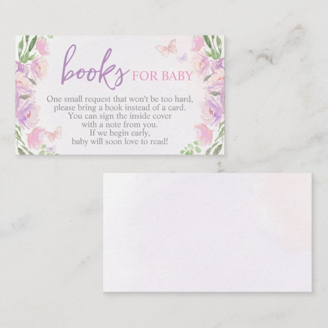 Lilac Butterfly Baby Shower trae tarjeta de libro (Anverso / Reverso)