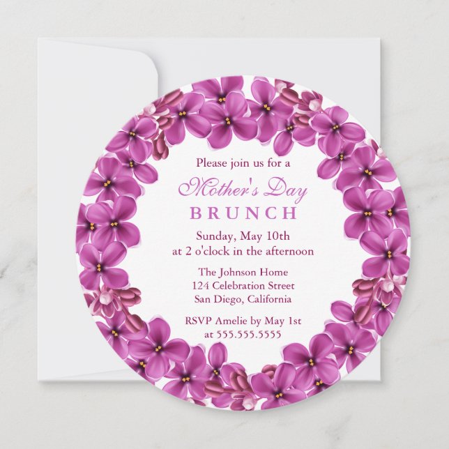 Lilac corona invitación a Brunch el día de la madr (Anverso)