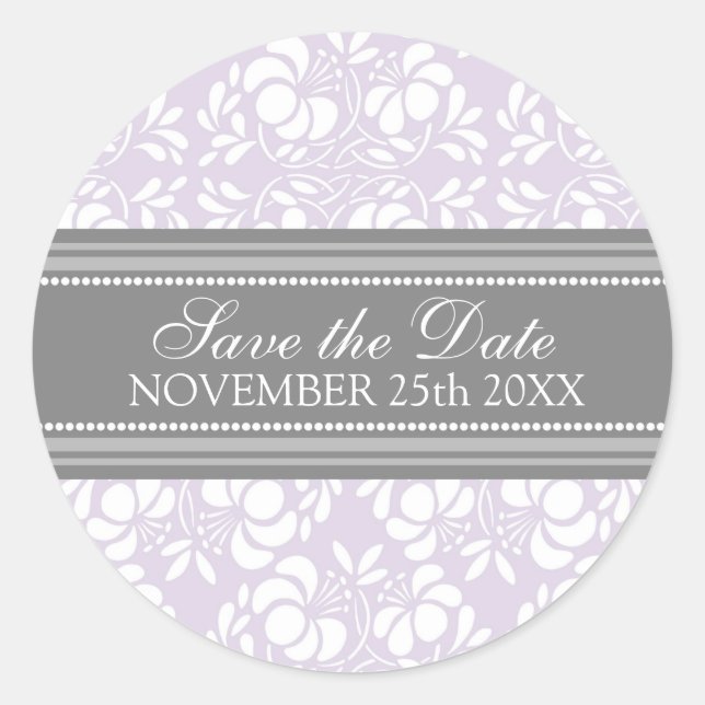 Lilac Damask Save the Date Sello para sobres (Anverso)