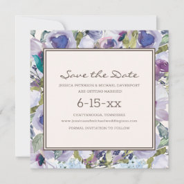Lilac Dusty Blue Boho Floral Boda Save Date