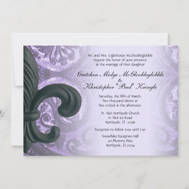 Lilac "fleur de lis" BODA INVITACIÓN (Anverso)