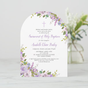 Lilac Floral Bebé Baptismo Invitación