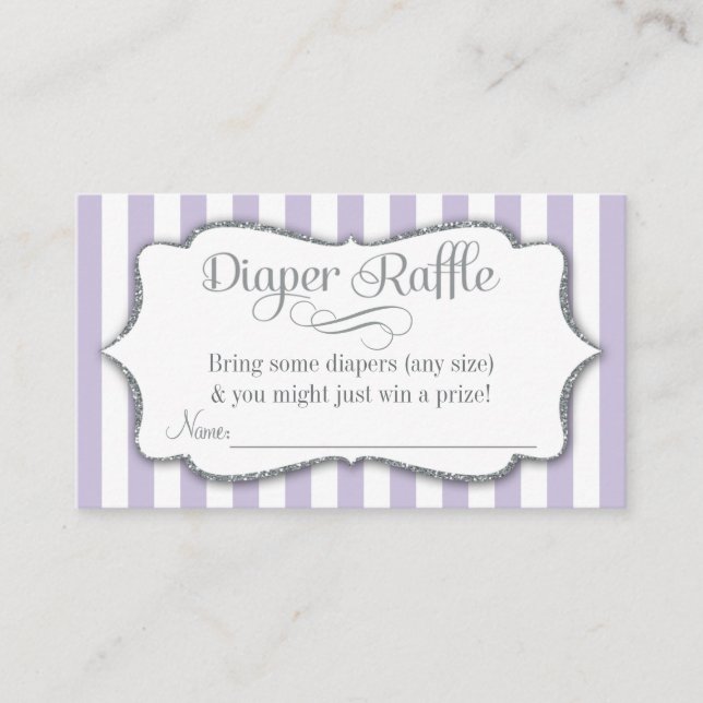 Lilac Gray Diaper Raffle Baby Shower Tarjetas Purp (Anverso)