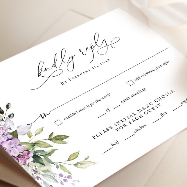 Lilac Greenery Script Wedding RSVP Reply Card (Subido por el creador)