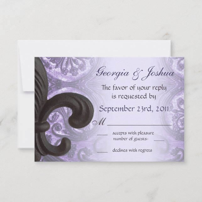 lilac "iron fleur de lis" Wedding RSVP (Anverso)