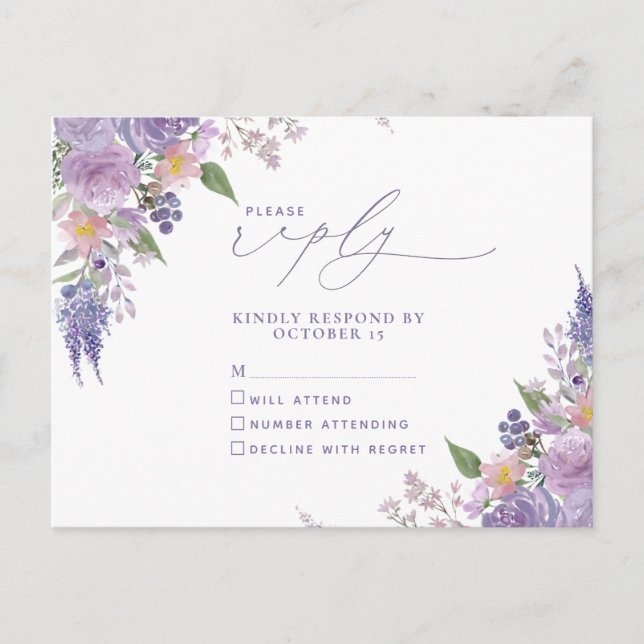 Lilac Lavanda Floral Moderna Sin Menú RSVP (Anverso)