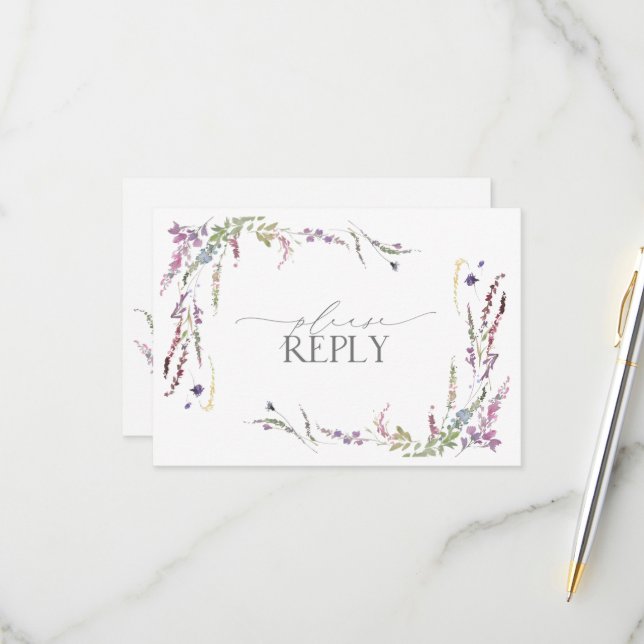 Lilac Lavender Wildflowers Boda acuarela RSVP (Anverso/Reverso In Situ)
