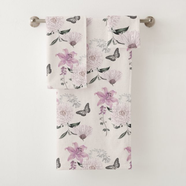 Lilac Lilies Elegant Botanical Toalla De Baño Set (In situ)