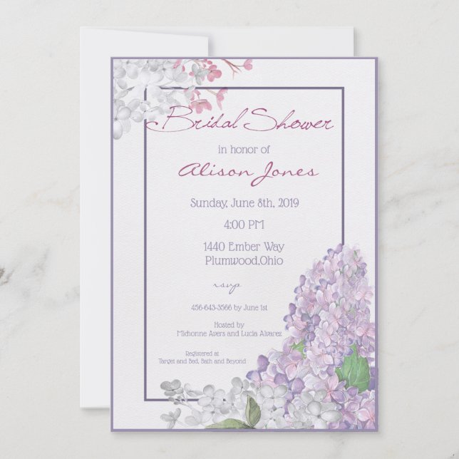 Lilac Loveliness Bridal Shower Invitación (Anverso)