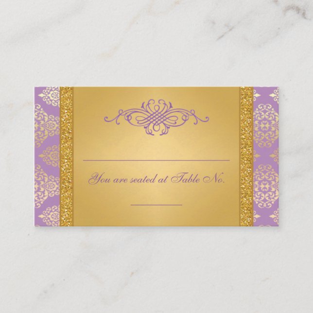 Lilac, Purpurina de FAUX, Tarjetas Damask Wedding  (Anverso)