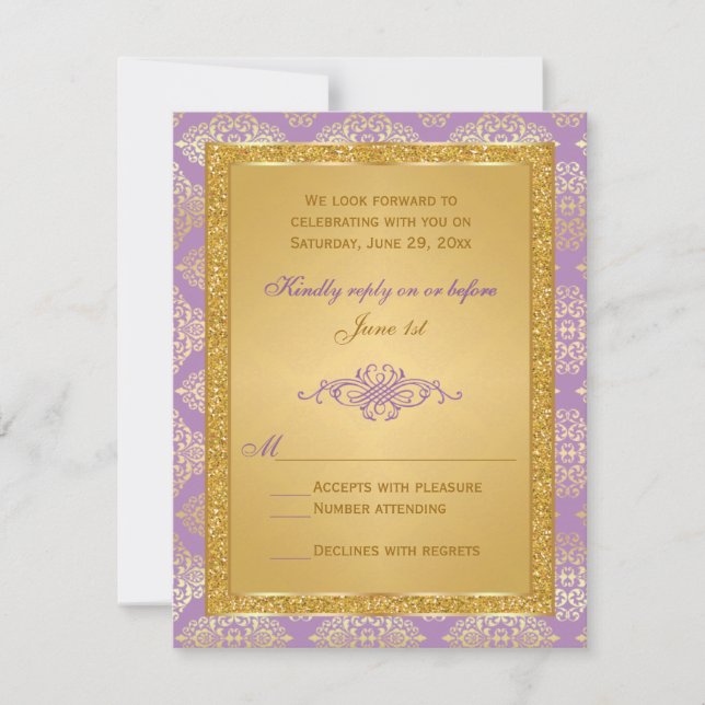 Lilac, Purpurina de oro de FAUX, tarjeta RSVP de d (Anverso)