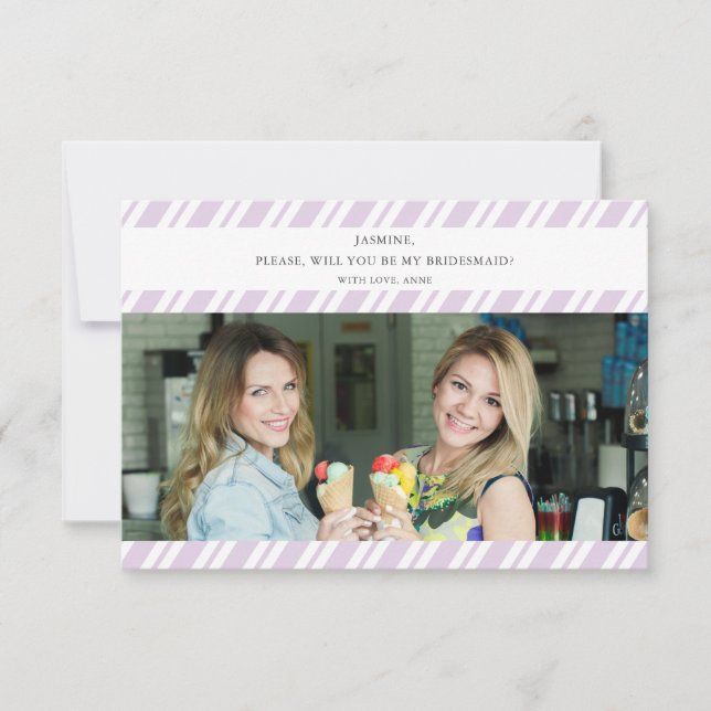 Lilac Stripes Will You Be My Bridesmaid Photo Name (Anverso)